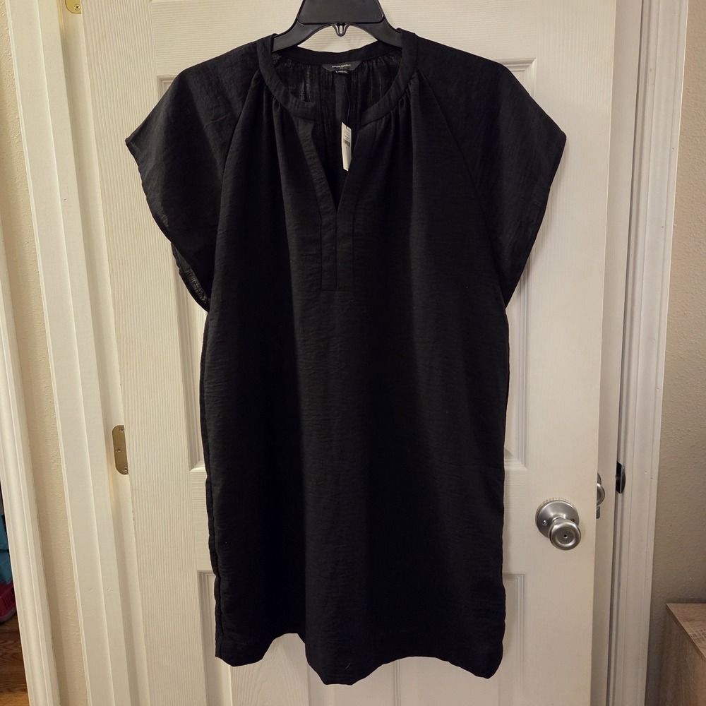 Banana Republic sz XL black short slv shift‎ dress NWT lightweight casual